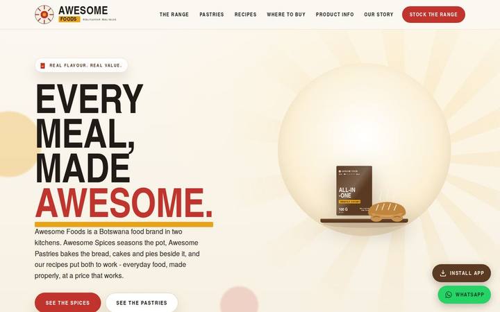 The Awesome Foods homepage as built by in3Days Africa