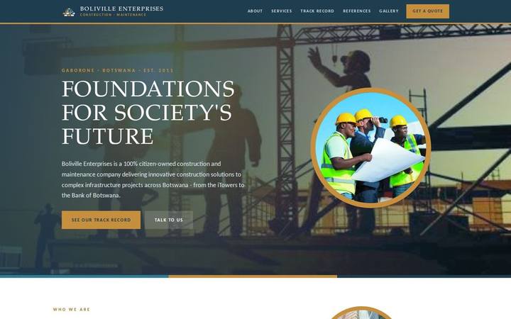 The Boliville Enterprises homepage as built by in3Days Africa