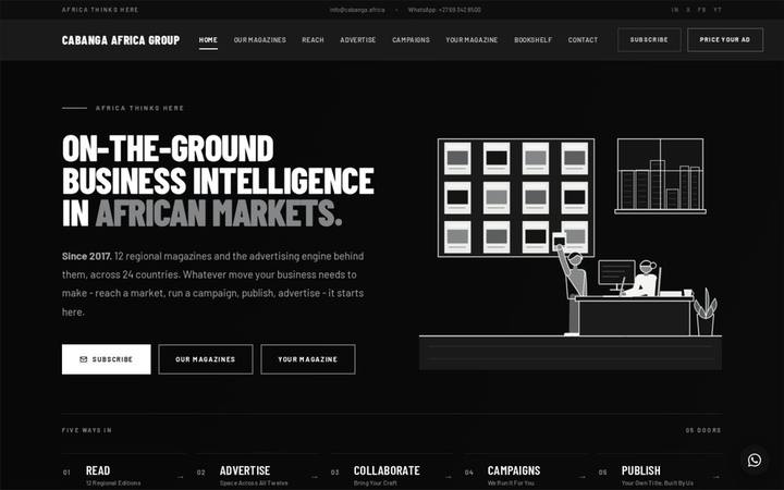 The Cabanga Africa Group homepage as built by in3Days Africa