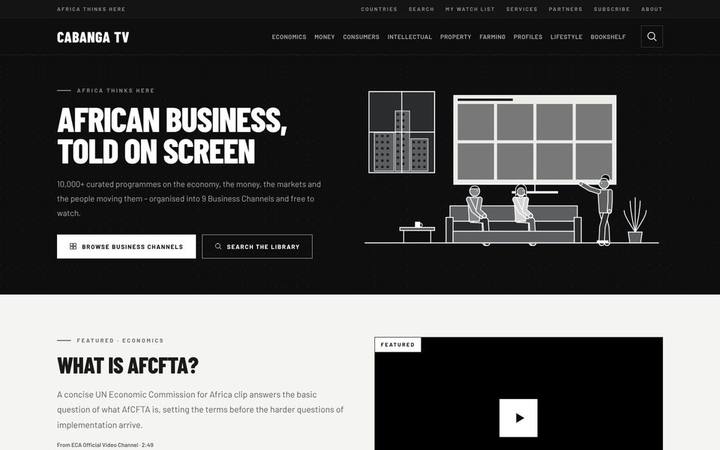 The Cabanga TV homepage as built by in3Days Africa
