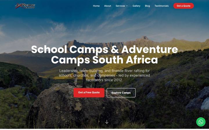 The Extreme Camps homepage as built by in3Days Africa
