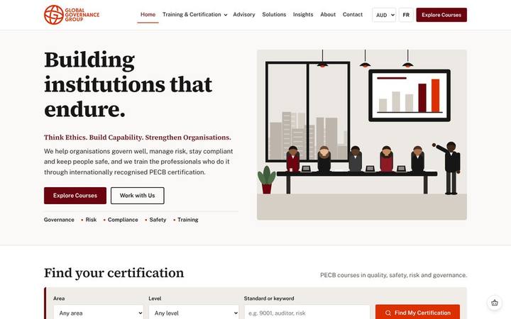The Global Governance Group homepage as built by in3Days Africa