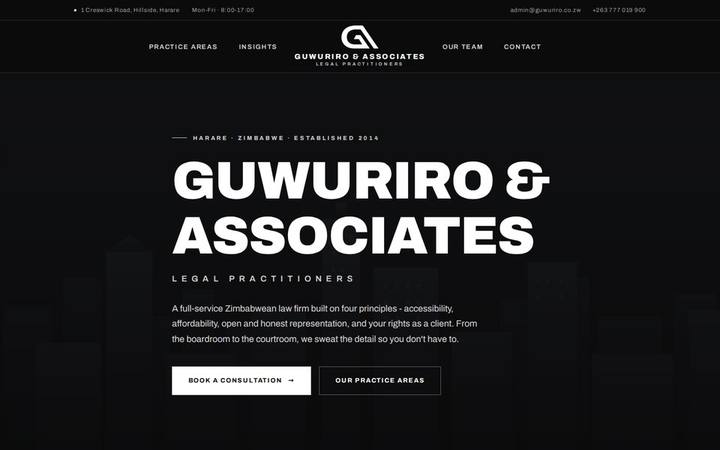 The Guwuriro & Associates homepage as built by in3Days Africa
