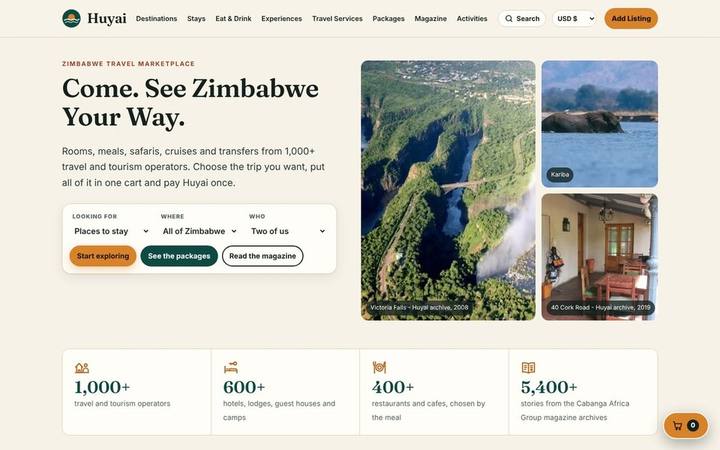 The Huyai homepage as built by in3Days Africa