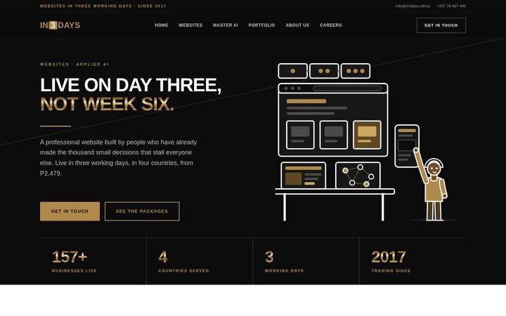 The in3Days Africa homepage as built by in3Days Africa