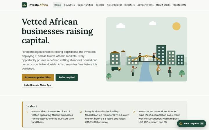 The Investa Africa homepage as built by in3Days Africa