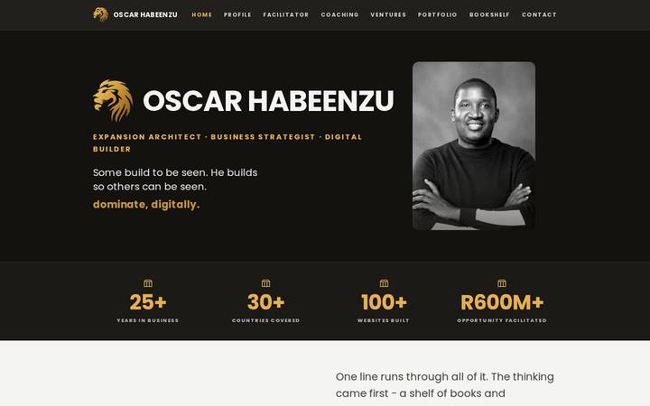 The Oscar Habeenzu homepage as built by in3Days Africa
