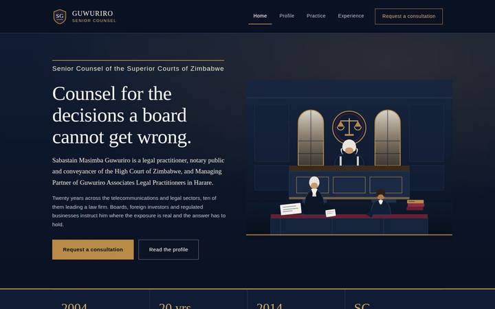 The Sabastain Guwuriro homepage as built by in3Days Africa