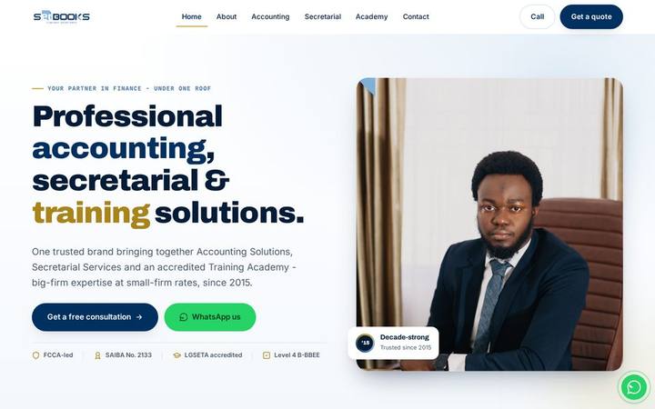 The Setbooks homepage as built by in3Days Africa
