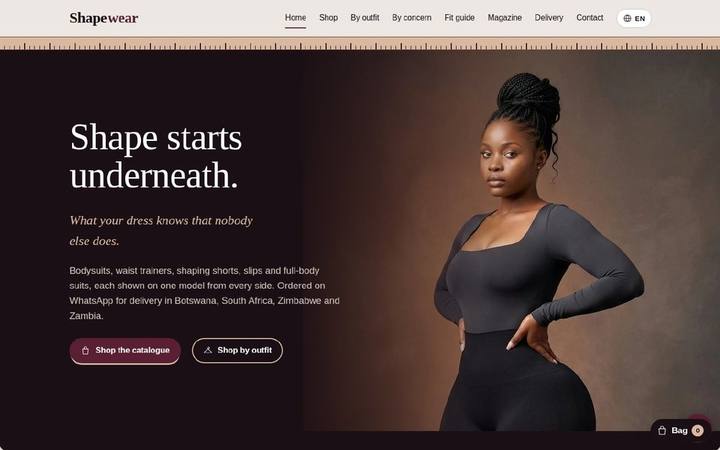 The Shapewear homepage as built by in3Days Africa