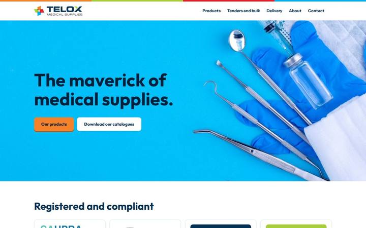 The Telox Medical Supplies homepage as built by in3Days Africa