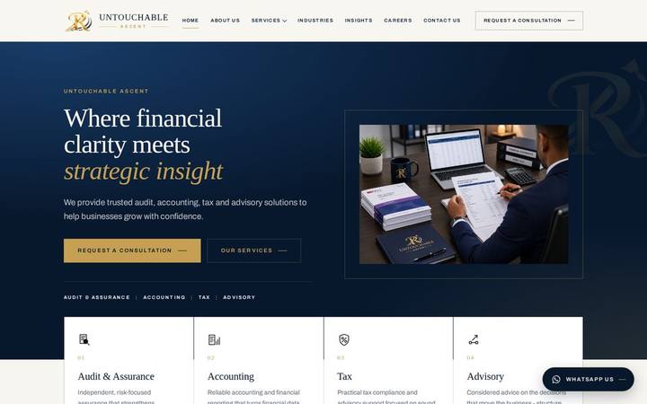 The Untouchable Ascent homepage as built by in3Days Africa